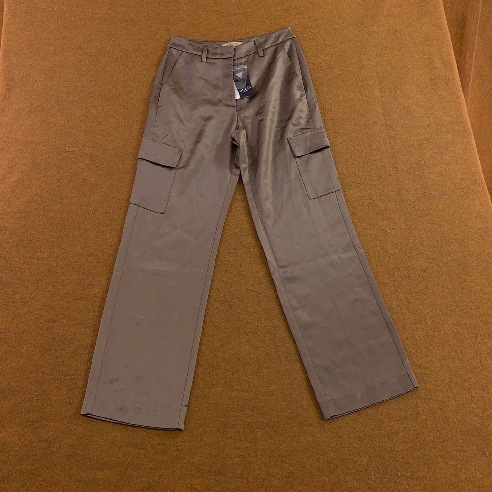 Guess Womens XS Walnut Shell Brown Megan Cargo Satin Wide Leg Pants NWT